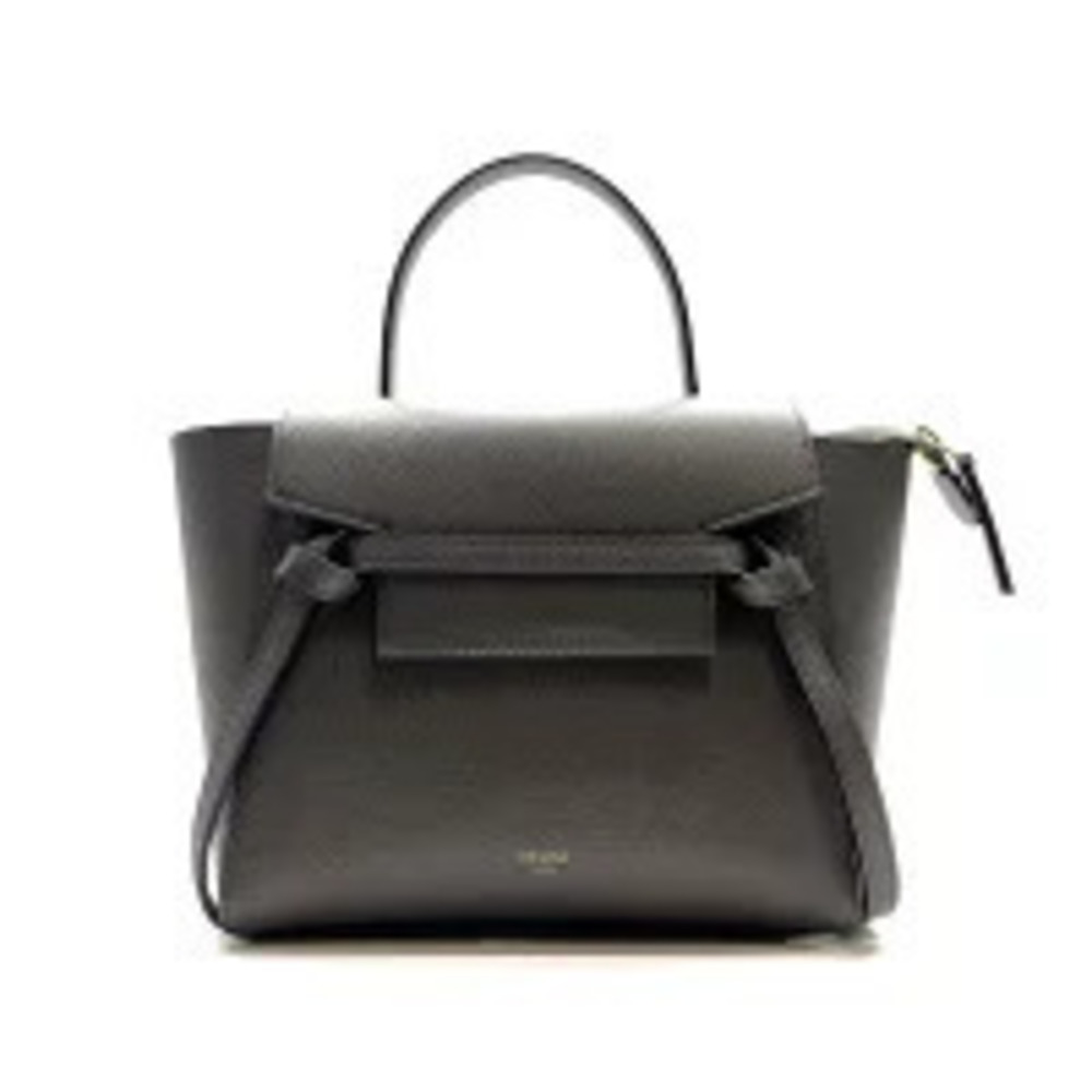 Celine Calf Bag Handbag Shoulder Gray Belt Leather